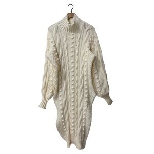 Brand New Handmade Crochet Popcorn Mock Neck Cream Long Sweater Dress Size XL
